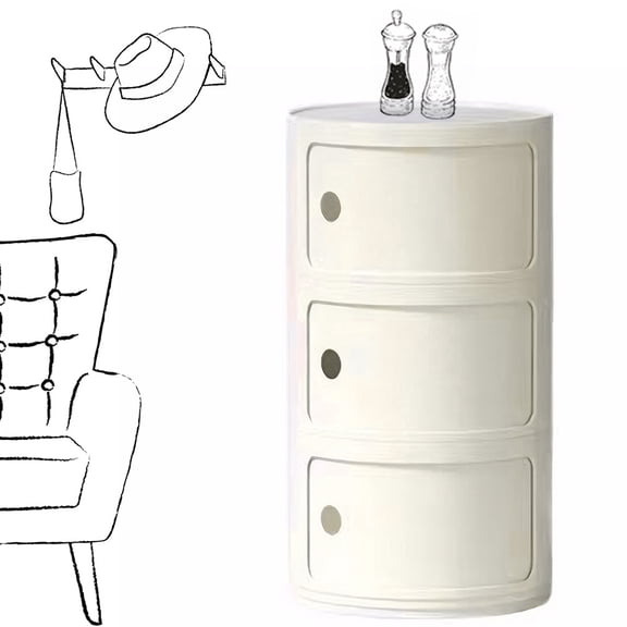 3 Layer Nordic Round Bedside Table Bedroom Small Side End Table Nightstand Storage Locker for Living Room Bedroom (White)