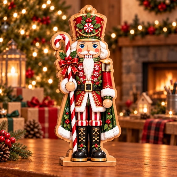 Blocking Service 3-Layer Nutcracker Wooden Block Candy Cane Guard Tabletop Display ...