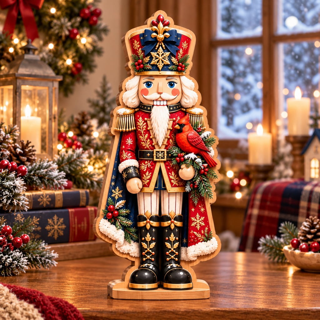 3 Layer Nutcracker Wooden Block with Winter Cardinal for Christmas ...