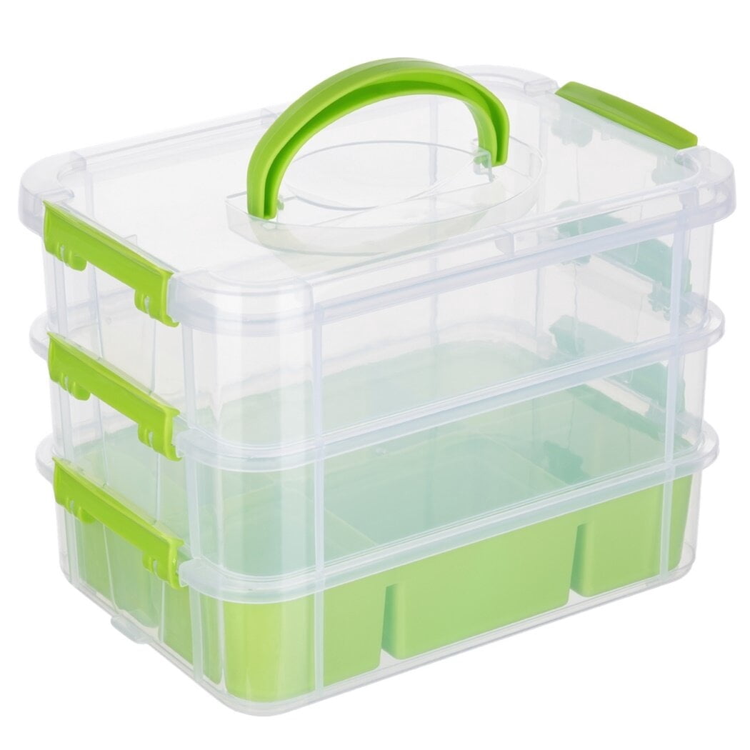 Coofit 3-Layer Organizer Case Stack Carry Box with Removable Tray Green ...