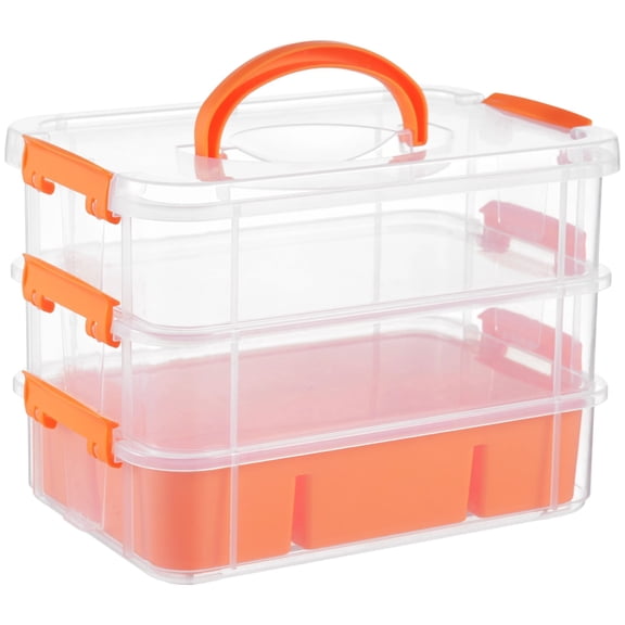 3-Layer Organizer Case Stack & Carry Box, Plastic Multipurpose Storage Container Box, Portable Handled Storage Box with Removable Tray for Organizing Sewing Supplies