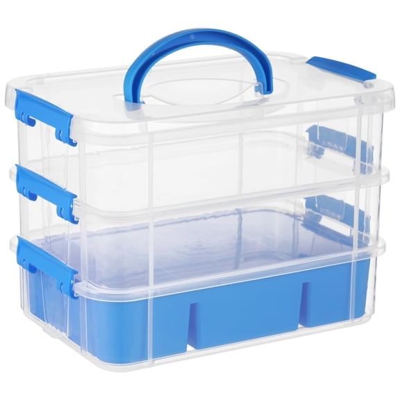 3-Layer Organizer Case Stack & Carry Box, Plastic Multipurpose Storage Container Box, Portable Handled Storage Box with Removable Tray for Organizing Sewing Supplies