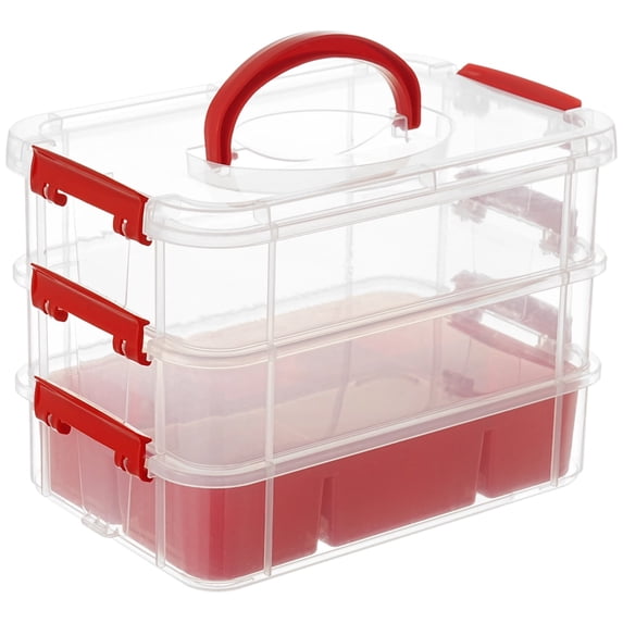 3-Layer Organizer Case Stack & Carry Box, Plastic Multipurpose Storage Container Box, Portable Handled Storage Box with Removable Tray for Organizing Sewing Supplies