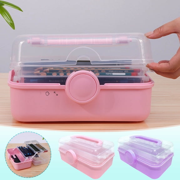3-Layer Plastic Craft Organizers and Storage, Portable Folding Tackle Box with Handle & Adjustable Dividers, Multipurpose Case for Sewing, Medicine, Tools, Art Supplies