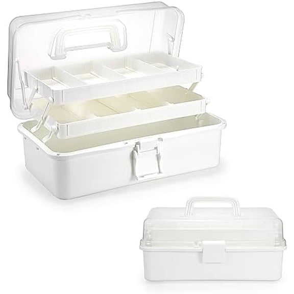 3-Layer Plastic Dividing Storage Box Craft Organizer with Adjustable Spacers Portable Handled Art Supply Multipurpose Home Utility Box for Medicine, Sewing