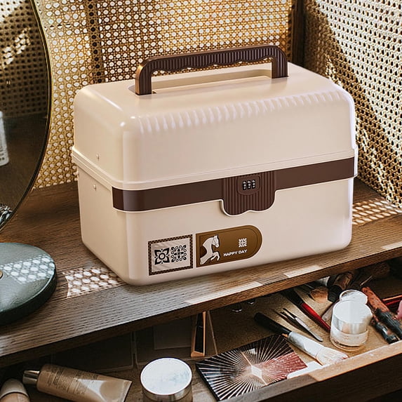 3-Layer Plastic Lockable Storage Box, Portable Folding Tackle Box with Handle and Adjustable Dividers, Multipurpose Organizer for Sewing Supplies, Art Crafts and Small Tools, 13*9*8in, B