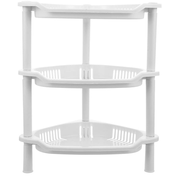 3 Layer Plastic Small Storage Shelves Plastic Basket Corner Shelf Organizer Desk Stand Rack Bathroom Shelves for Home Household Kitchen(White)