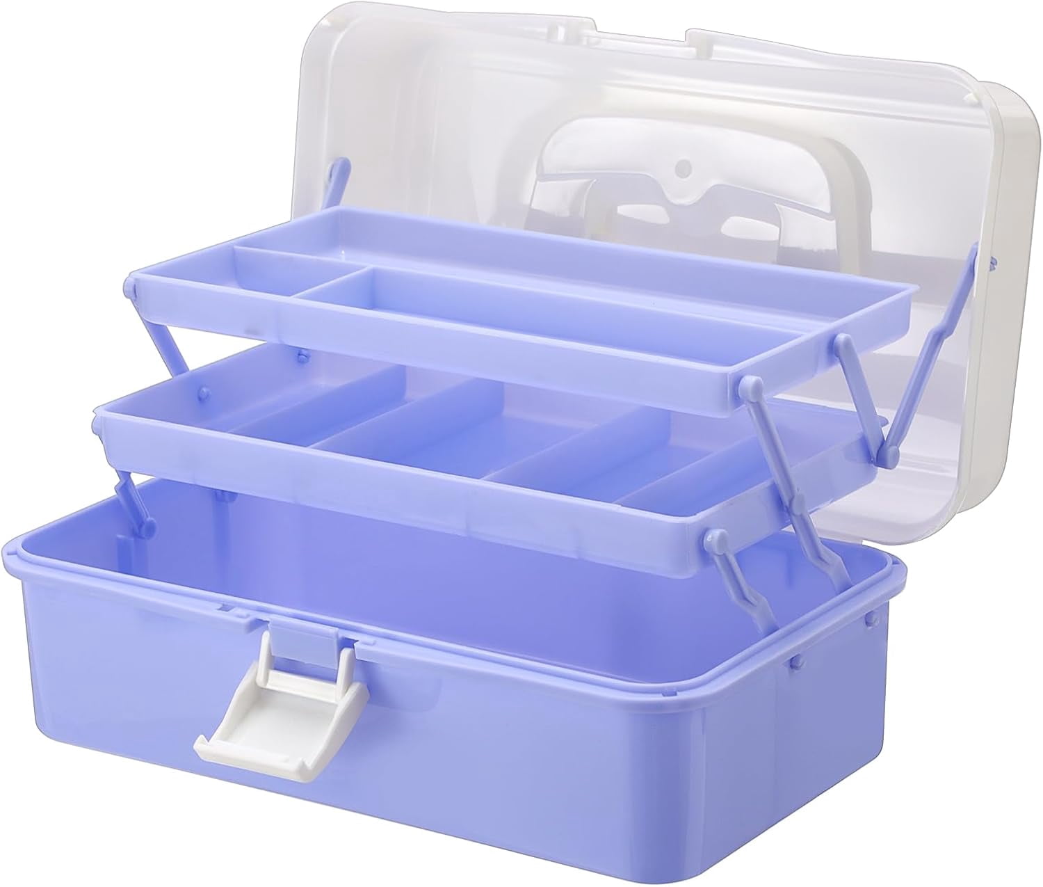 3-Layer Plastic Storage Box 12.8" Multipurpose Craft Organizers with Dividers & Handle, Hair Accessories Organizer Folding Craft Tool Case Portable Tackle Box for Sewing Art Cosmetic, Purple