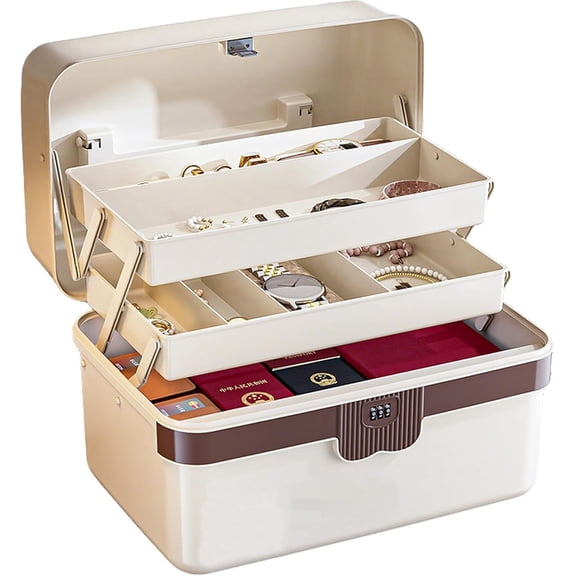 3-Layer Plastic Tackle Lock Box Organizers Storage, Portable Folding Sewing with Handle Dividers, Multipurpose Case for Sewing, Art Supplies, Medicine Boxes, Tools Organizer