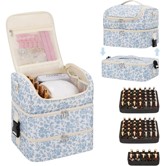 3-Layer Portable Nail Polish Organizer & Travel Case, Holds 86-100+ Bottles, Multi-Functional Nail Tech Kit and Cosmetic Storage Bag