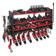3-Layer Power Tool Organizer w/ Charging Station, 4 Drill Holders & Side Pegboard, 8-Outlet Strip for Garage/Workbench