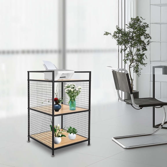 3-Layer Printer Stand Storage Shelf 44lbs Wood Metal for Home Office
