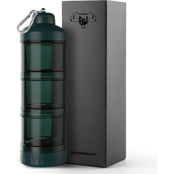 3-Layer Protein Powder Travel Container with Funnel and Keychain Portable Food Storage Organizer Emerald Green