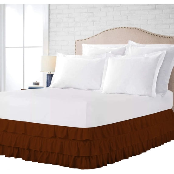 3 Layer Ruffled Bedskirt, Essy Care - 100% Microfiber Fabric, 3 Layer Ruffled Bed Skirt Cal King Size College 3 Layer Ruffled Bed Skirt 15" Drop - Chocolate Solid.
