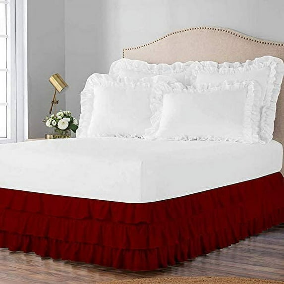 3 Layer Ruffled Bedskirt, Essy Care - 100% Microfiber Fabric, 3 Layer Ruffled Bed Skirt Full Size College 3 Layer Ruffled Bed Skirt 14" Drop - Burgundy Solid.