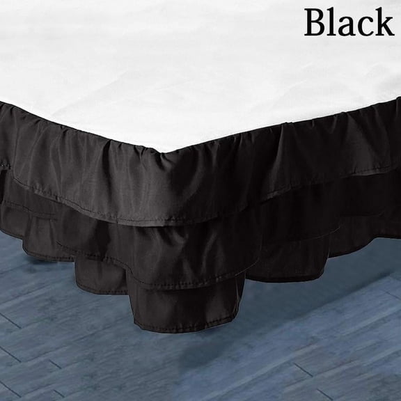 3 Layer Ruffled Bedskirt, Essy Care - 100% Microfiber Fabric, 3 Layer Ruffled Bed Skirt Full Size College 3 Layer Ruffled Bed Skirt 30" Drop - Black Solid.