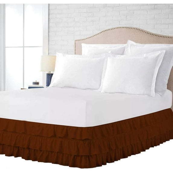 3 Layer Ruffled Bedskirt, Essy Care - 100% Microfiber Fabric, 3 Layer Ruffled Bed Skirt King Size College 3 Layer Ruffled Bed Skirt 14" Drop - Chocolate Solid.