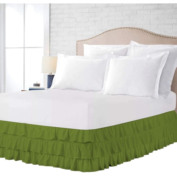 3 Layer Ruffled Bedskirt, Essy Care - 100% Microfiber Fabric, 3 Layer Ruffled Bed Skirt Olympic Queen Size College 3 Layer Ruffled Bed Skirt 22" Drop - Sage Solid.