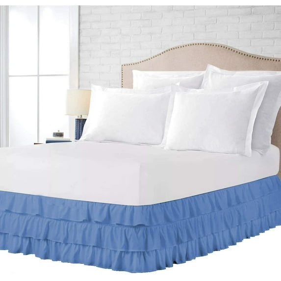 3 Layer Ruffled Bedskirt, Essy Care - 100% Microfiber Fabric, 3 Layer Ruffled Bed Skirt Queen Size College 3 Layer Ruffled Bed Skirt 30" Drop - Light Blue Solid.