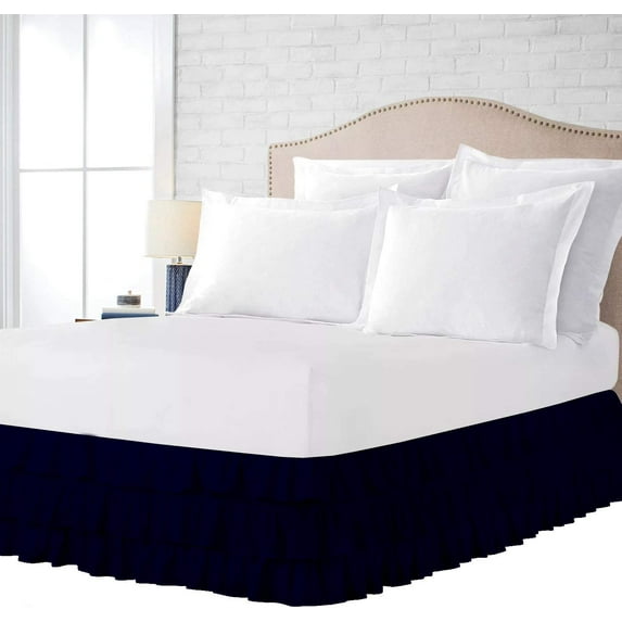 3 Layer Ruffled Bedskirt, Essy Care - 100% Microfiber Fabric, 3 Layer Ruffled Bed Skirt Twin Size College 3 Layer Ruffled Bed Skirt 12" Drop - Navy Blue Solid.