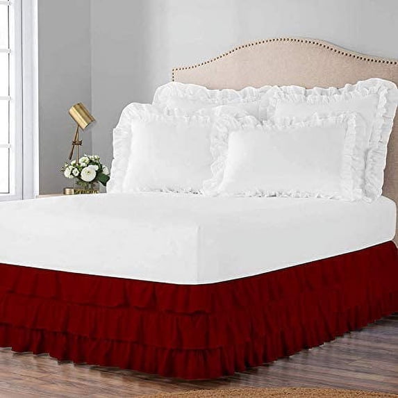 3 Layer Ruffled Bedskirt, Essy Care - 100% Microfiber Fabric, 3 Layer Ruffled Bed Skirt Twin Size College 3 Layer Ruffled Bed Skirt 22" Drop - Burgundy Solid.