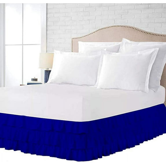 3 Layer Ruffled Bedskirt, Essy Care - 100% Microfiber Fabric, 3 Layer Ruffled Bed Skirt Twin XXL Size College 3 Layer Ruffled Bed Skirt 14" Drop - Royal Blue Solid.