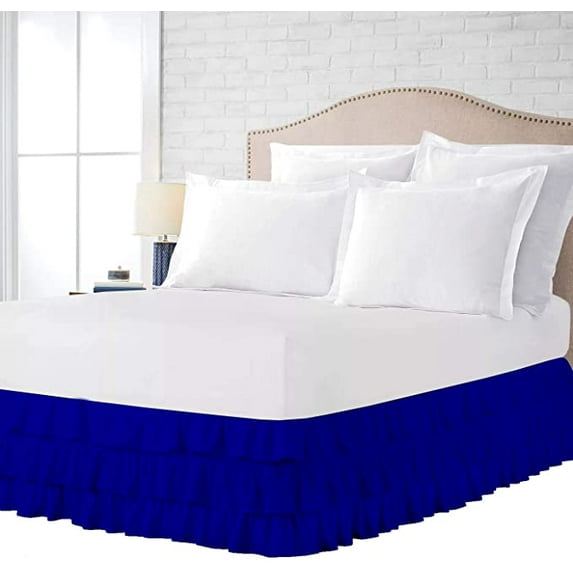 3 Layer Ruffled Bedskirt, Essy Care - 100% Microfiber Fabric, 3 Layer Ruffled Bed Skirt Twin XXL Size College 3 Layer Ruffled Bed Skirt 18" Drop - Royal Blue Solid.
