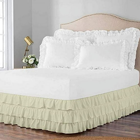 3 Layer Ruffled Bedskirt, Essy Care - 100% Microfiber Fabric, 3 Layer Ruffled Bed Skirt Full XL Size College 3 Layer Ruffled Bed Skirt 15" Drop - Ivory Solid.