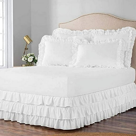 3 Layer Ruffled Bedskirt, Essy Care - 100% Microfiber Fabric, 3 Layer Ruffled Bed Skirt Twin Size College 3 Layer Ruffled Bed Skirt 14" Drop - White Solid.