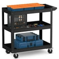thumbnail image 1 of 3-Layer Black Service Utility Cart, Heavy Duty Cart with Flat Handle, 2 Lockable Universal Wheel, Rolling Tool Cart for Garage, Warehouse and Home, 400 lbs Capacity, 1 of 5
