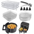 thumbnail image 1 of 3-Layer Square Round Rectangle Air Fryer Rack Set Dehydrator Rack with 4 Silicone Feet Anti-Scald Clip Stackable Air Fryer Accessories for Baking Cooking Drying Compatible with 5-7.5L Air Fryers, 1 of 7