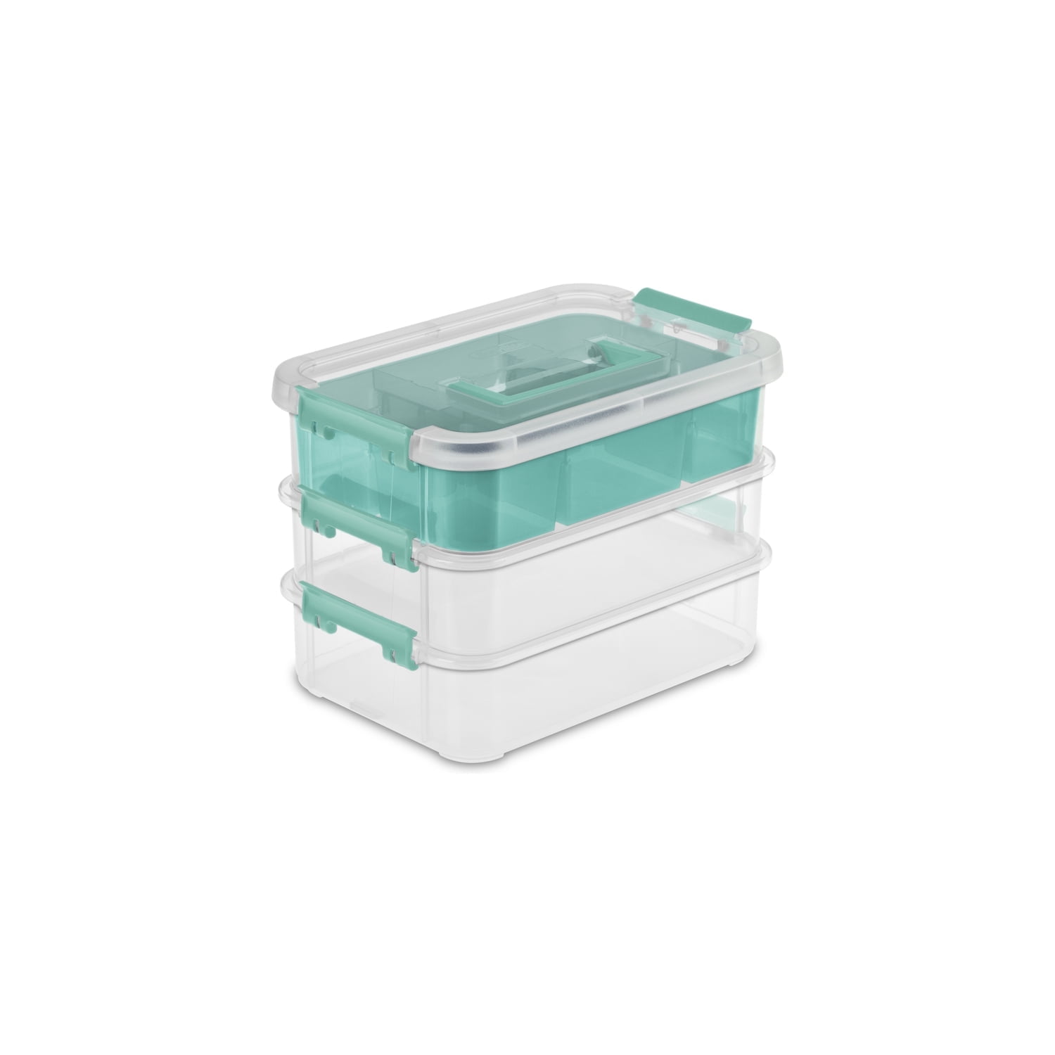 Clear 3-Layer Stackable Organizer Bin with Divider Tray