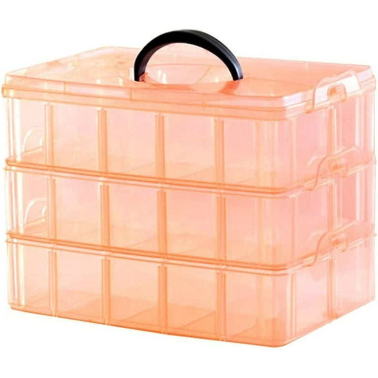 3-Layer Stackable Craft Storage Containers - Plastic Craft Box Organizer  with 30 Adjustable Compartments and Handle - Portable Beads Organizers and
