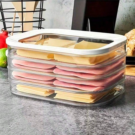 3 Layer Stackable Refrigerator Meat Preservation Boxes, Covered Meat/Bacon/Lunch Meat Storage Containers, Suitable Steak, Meat, Cheese, Grains, Space-Saving Kitchen Fridge Organizer