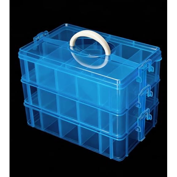 3-Layer Stackable Storage Container Box,30 Dividers Compartments,Perfect for Storage Jewelry & Arts & Crafts & Sewing.(Pink)