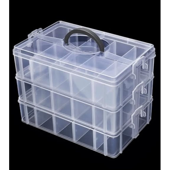 3-Layer Stackable Storage Container Box,30 Dividers Compartments,Perfect for Storage Jewelry & Arts & Crafts & Sewing.(Pink)
