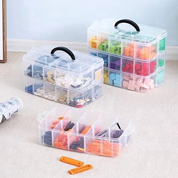 3-Layer Storage Box with Adjustable Compartments for Organizing Washi Tape, Embroidery Accessories, Threads Bobbins, Toy, Nail Polish, Jewelry - Large