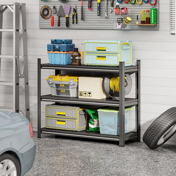3-Layer Storage Rack, Metal Storage Rack, Adjustable Height Partition, Suitable For Living Room, Kitchen, Supermarket, Garage. Black, Requires Assembly, 31.5" H* 39.37" L * 13.77" D