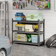 3-Layer Storage Rack, Metal Storage Rack, Adjustable Height Partition, Suitable For Living Room, Kitchen, Supermarket, Garage. Black, Requires Assembly, 31.5" H* 39.37" L * 13.77" D