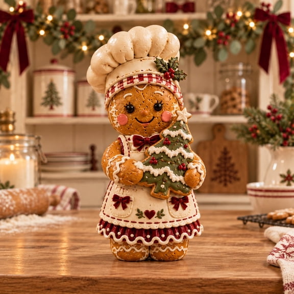 3-Layer Tabletop Decor, Christmas Gingerbread Baker Wooden Counter Accent for Holiday Hosts