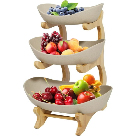 3 Layer Tabletop Fruit Tray Storage Rack Basket Dining Table Decor Free Standing Brown