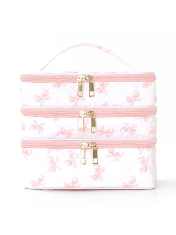 3 Layer Travel Makeup Bag Large Capacity Nail Polish Storage Bag Cosmetic Case Organizer for Women Travel Accessories Organizer (Style B)