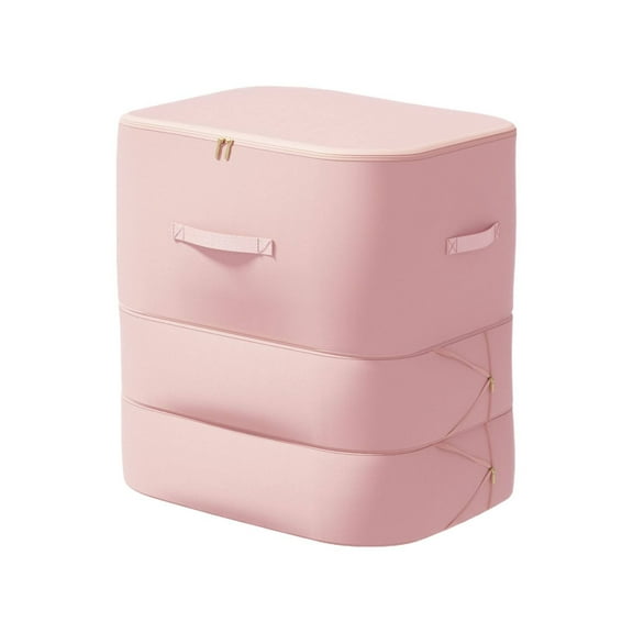 3-Layer Ultra Space Saving Compression Storage Bag, Large Capacity Zipper Organizer for Comforters, Blankets, Bedding, No Vacuum Needed for Storage, Pink