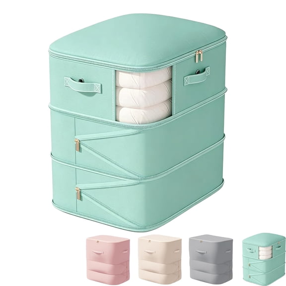 3-Layer Ultra Space Saving Self Compression Organizer, Heavy Duty Moving Bags with Zipper, Space Bags for Comforters and Blankets (Green,60cm)