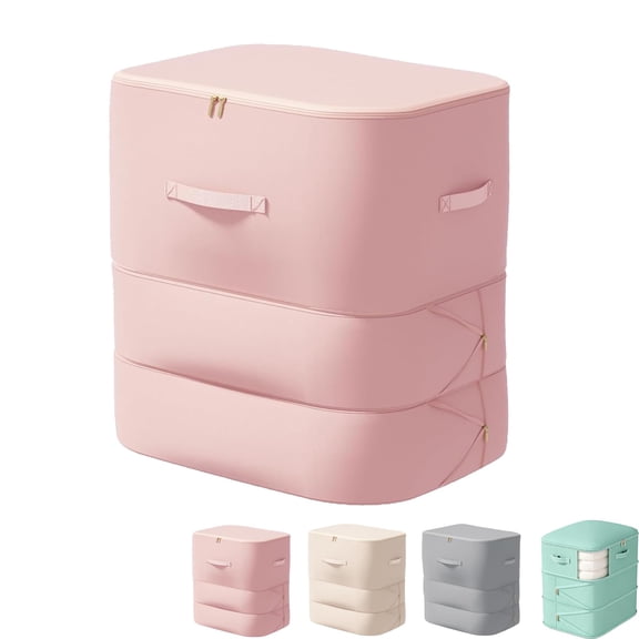 3-Layer Ultra Space Saving Self Compression Organizer, Heavy Duty Moving Bags with Zipper, Space Bags for Comforters and Blankets (Pink,60cm)