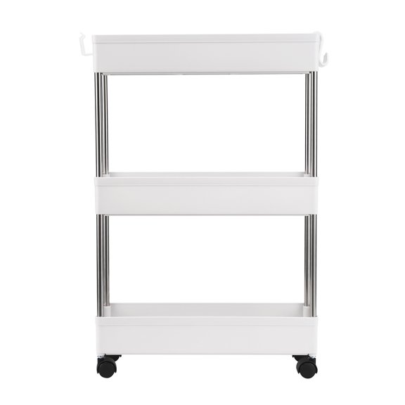 3-Layer Ultra-Thin, Mobile Multi-Functional Slim Storage Cart,Suitable For Kitchen, Bathroom, Laundry Room Narrow Place, Plastic And Stainless Steel, White