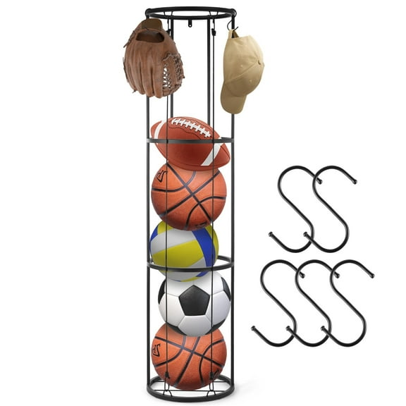 3 Layer Vertical Ball Stand Rack, 13 x 56.7 Inches Metal Ball Storage Cage Ball Holder, Space-Saving Garage Sports Ball Storage Organizer, Sports Basketball Football Rack Organizer