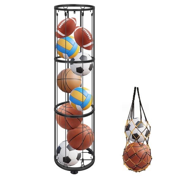 3 Layer Vertical Ball Storage Rack Basketball Holder Wall Mount Cage For Football Volleyball Sports Organizer Room Garage Home