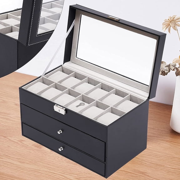 3 Layer Watch Sunglasses Jewelry Display Box Lockable 25 Slots Organizer Case