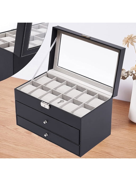 3 Layer Watch Sunglasses Jewelry Display Box Lockable 25 Slots Organizer Case